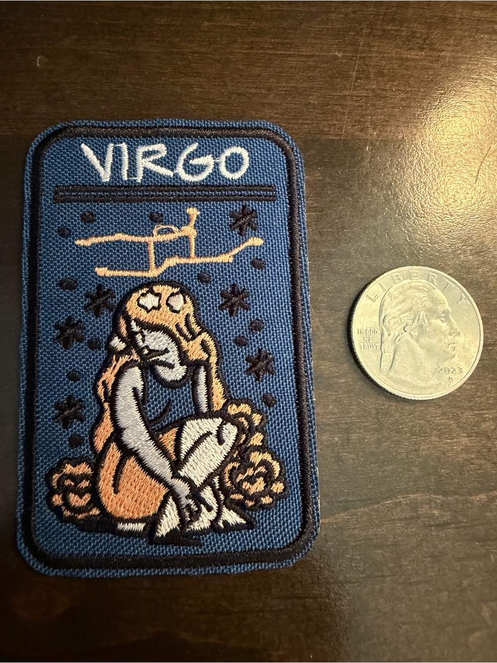 Virgo Zodiac Embroidered Patch - Blue & Peach